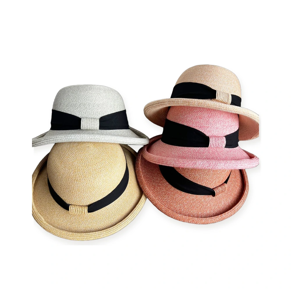 Women's Paper Straw Bucket Hat With Ribbon Bow image 2