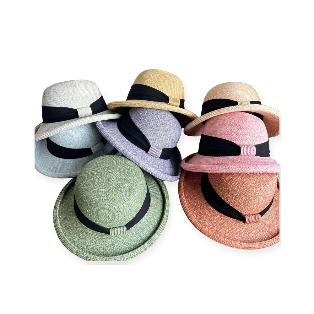 Women's Paper Straw Bucket Hat With Ribbon Bow image 4