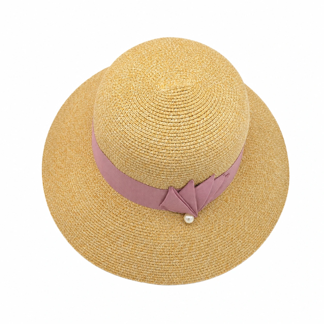 Women's Paper Straw Bucket Hat with Pearl Accent image 2