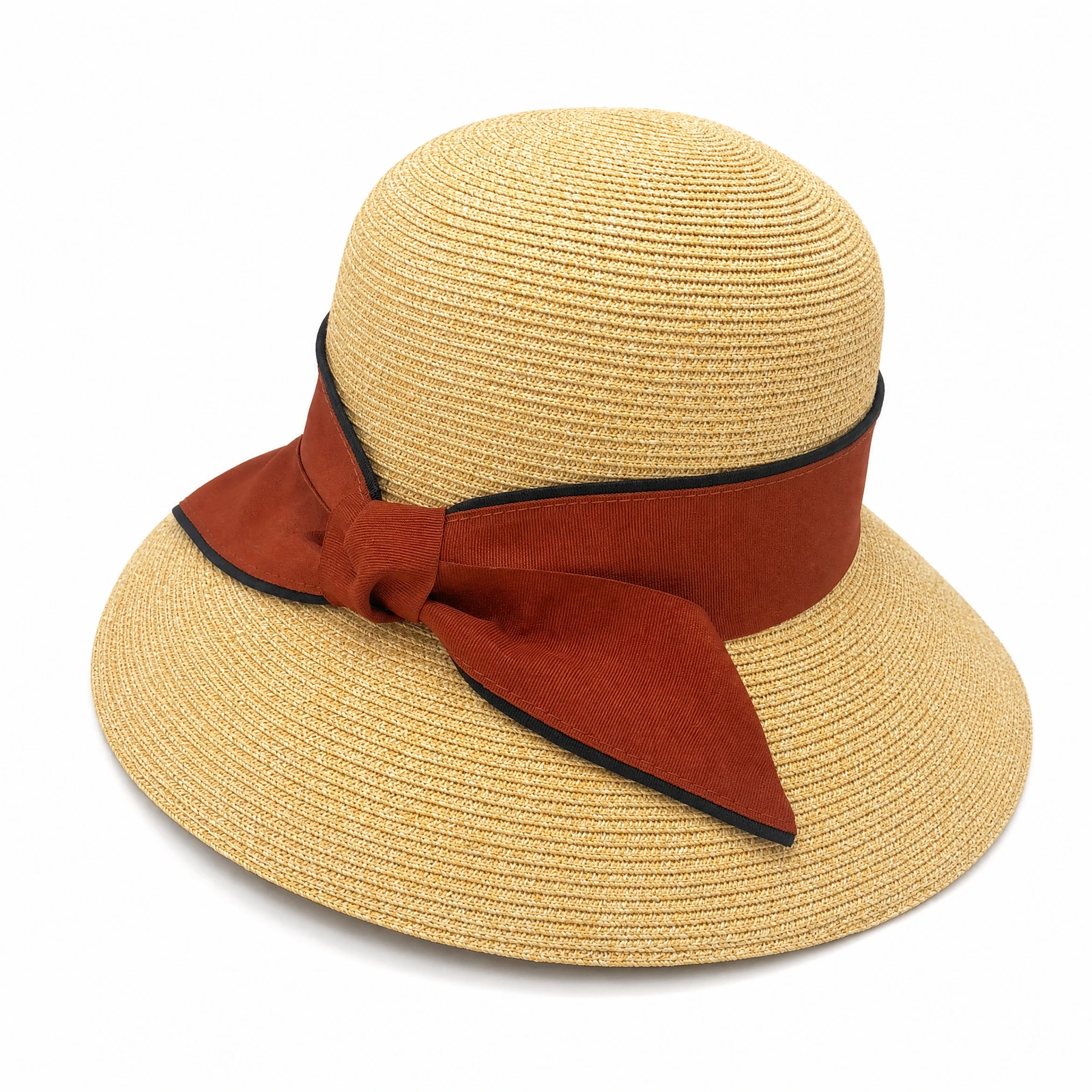 Paper Straw Bucket Hat with Ribbon Bow
