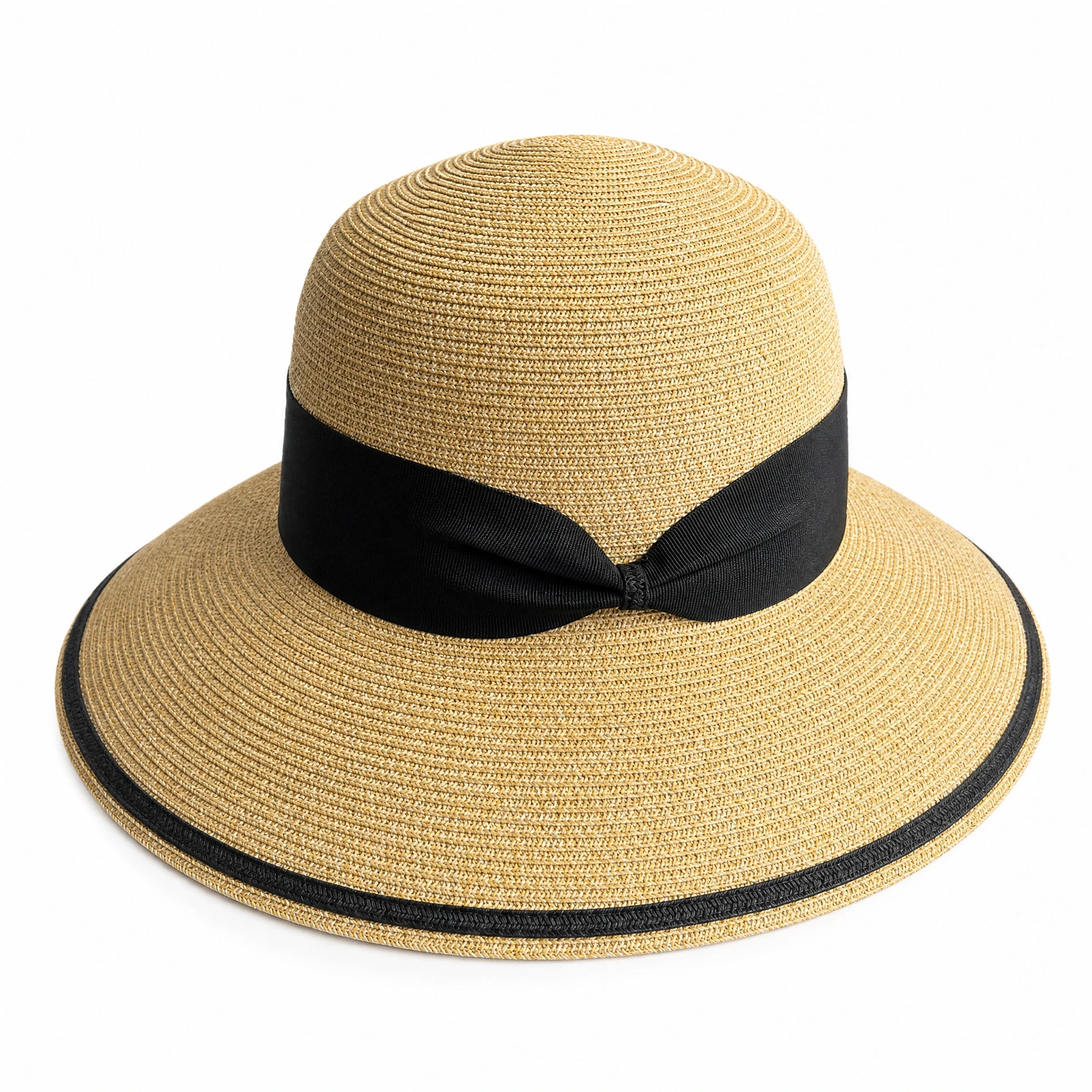 Paper Straw Bucket Hat with Ribbon Bow