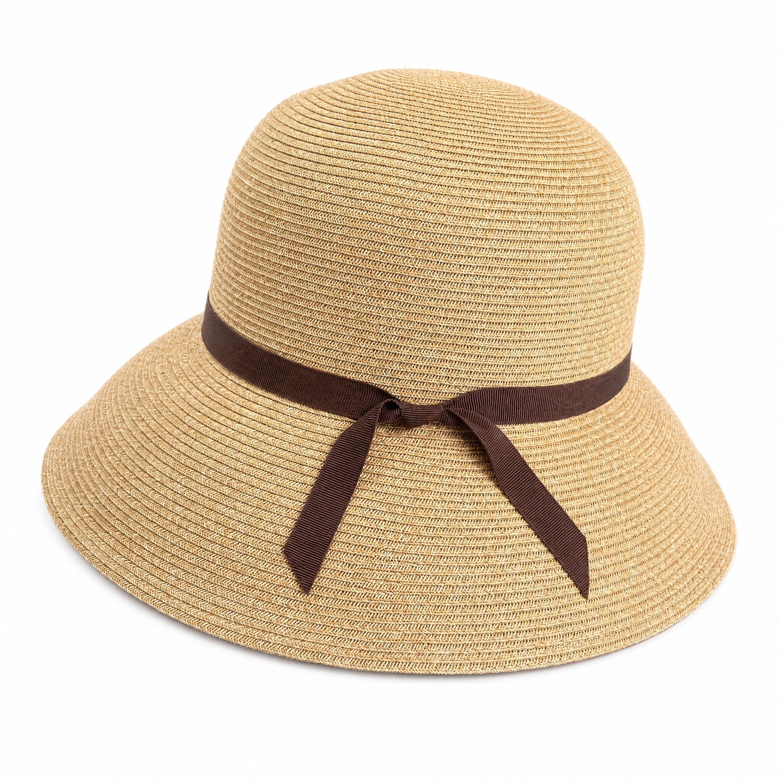 Paper Straw Bucket Hat with Ribbon Bow