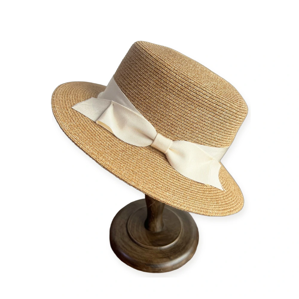 Women's Paper Straw Wide Brim Hat with Ribbon image 2