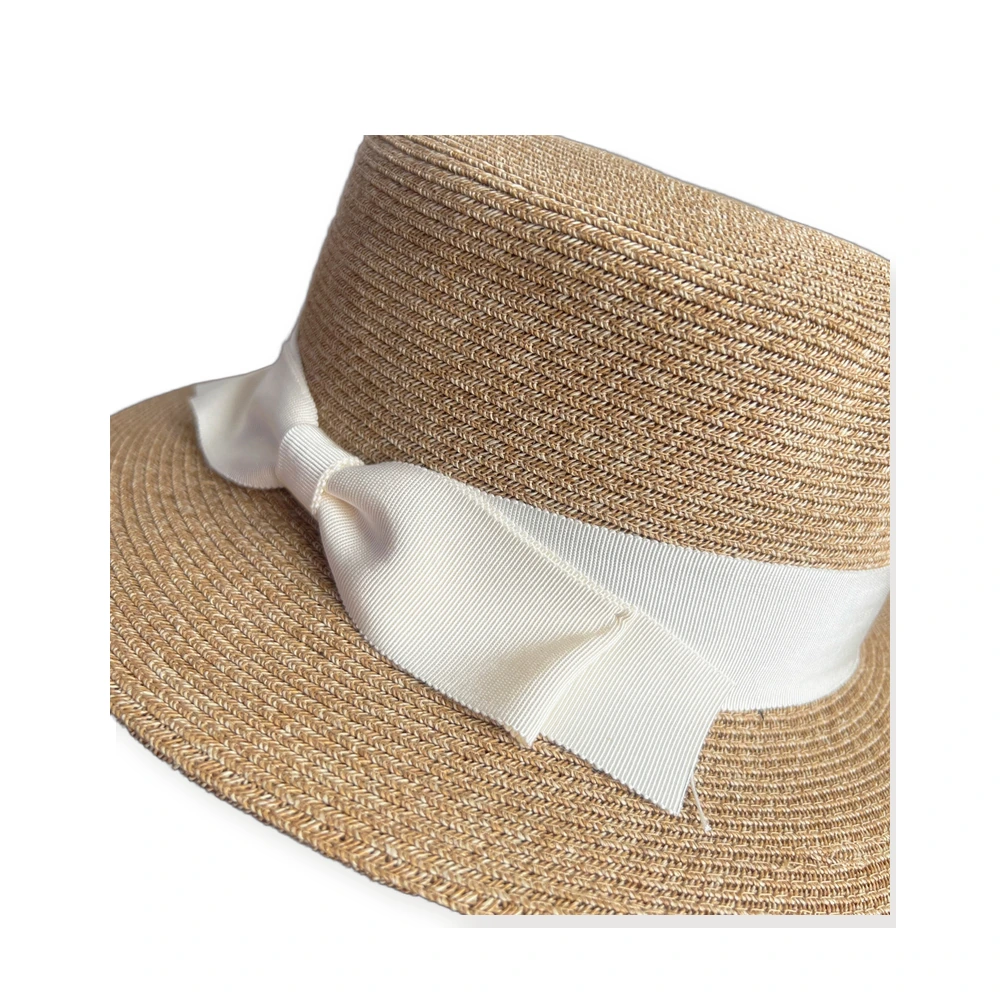 Women's Paper Straw Wide Brim Hat with Ribbon image 3