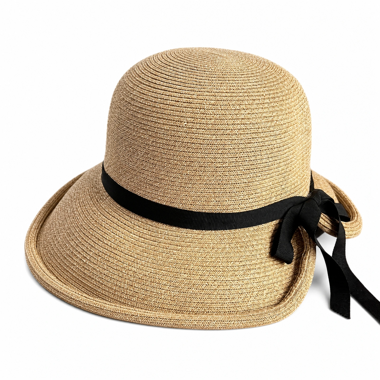 Women's Paper Straw Bucket Hat with Ribbon