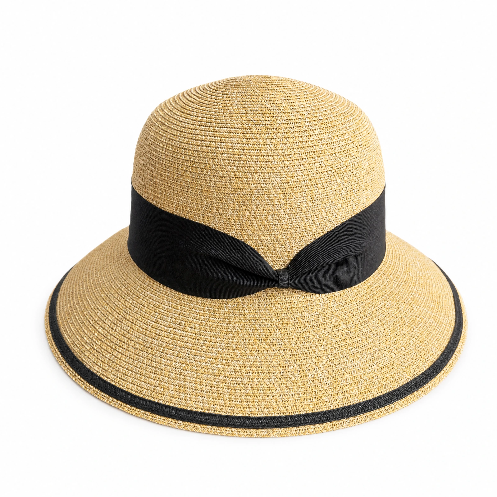 Paper Straw Bucket Hat with Ribbon