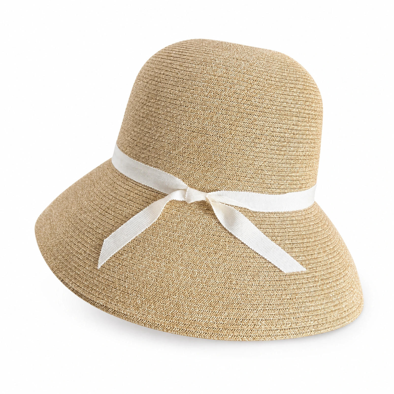 Paper Straw Bucket Hat with Ribbon Bow