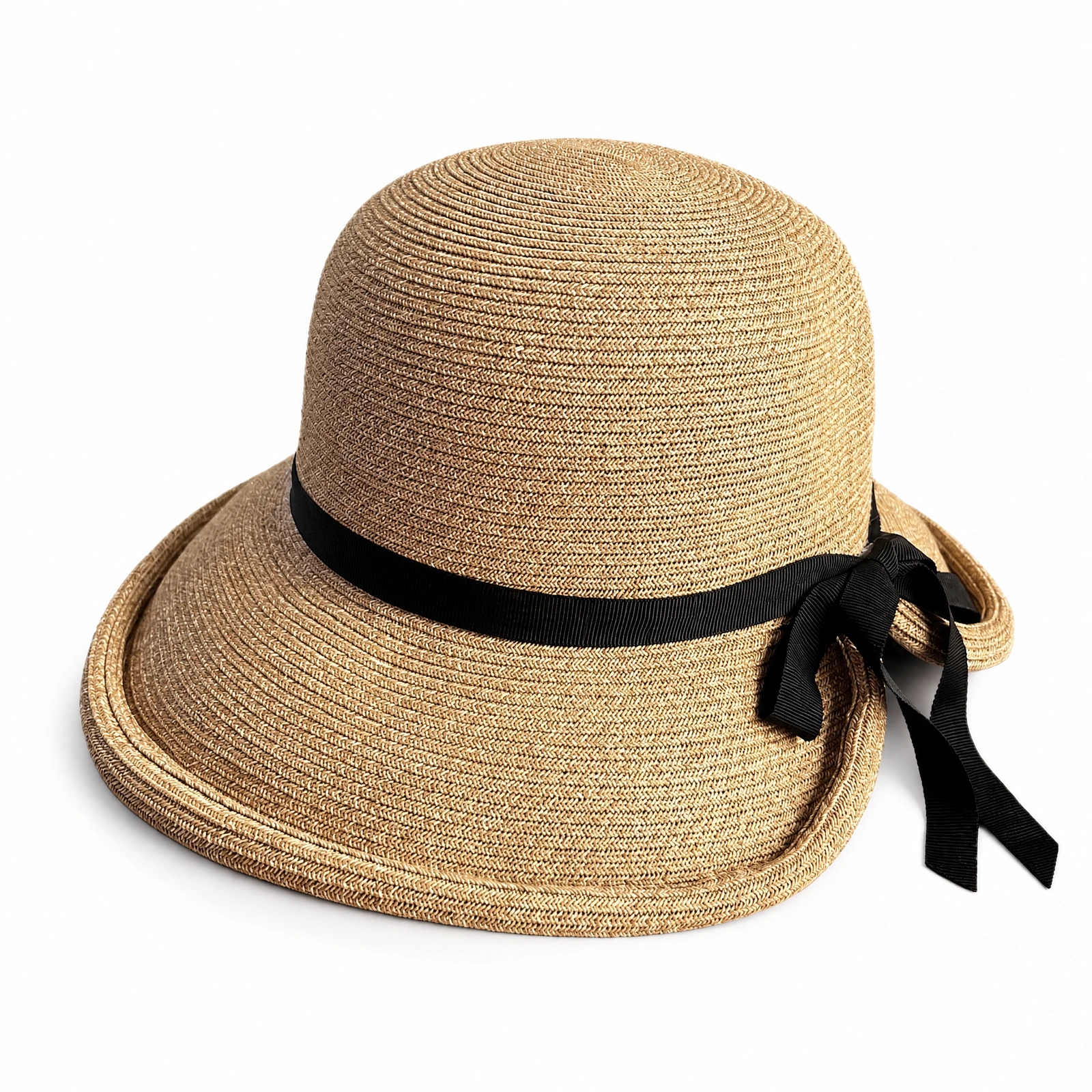 Paper Straw Bucket Hat with Ribbon Bow