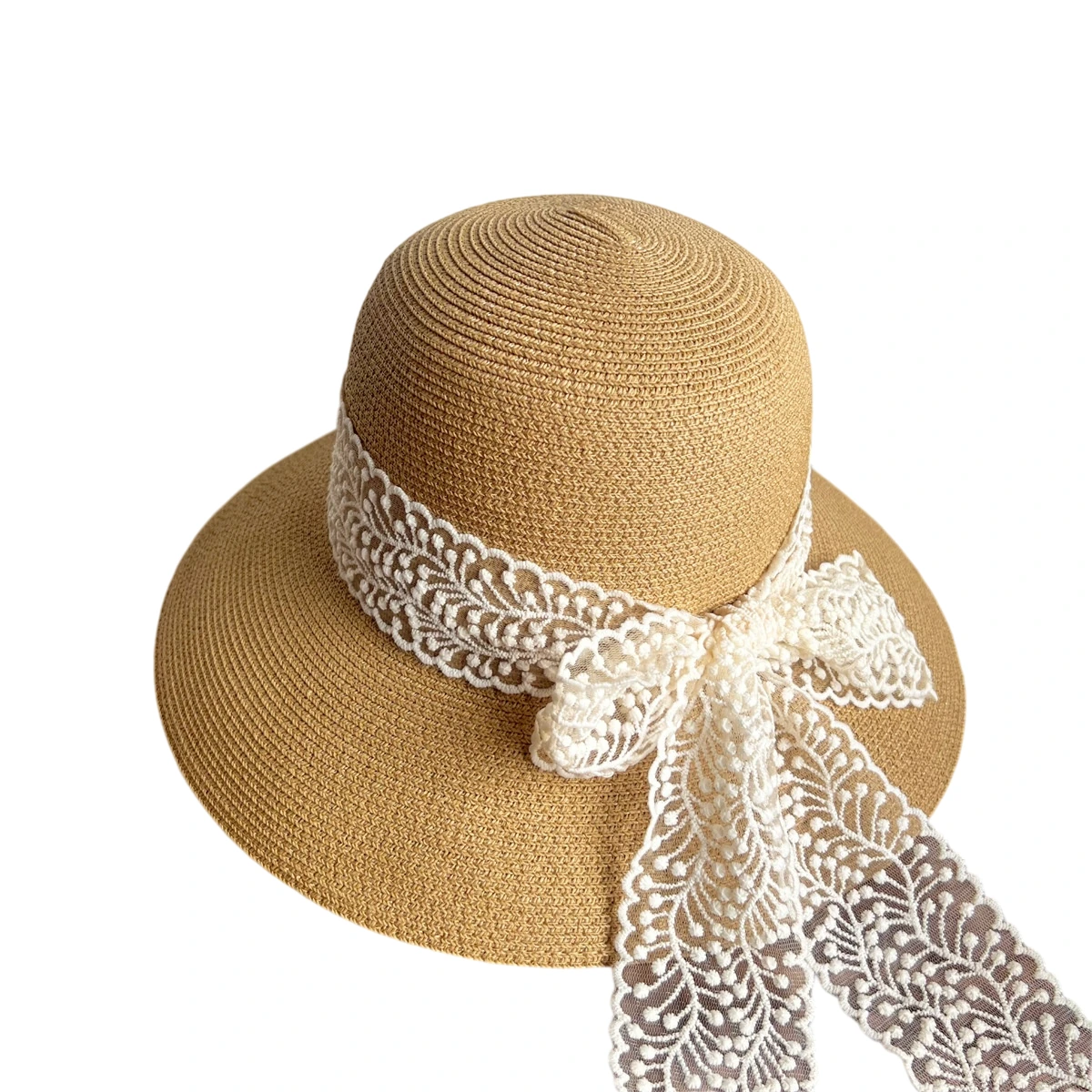 Women's Paper Straw Bucket Hat with Ribbon image 2