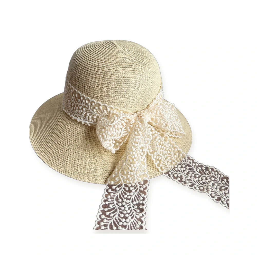 Women's Paper Straw Bucket Hat with Ribbon image 3