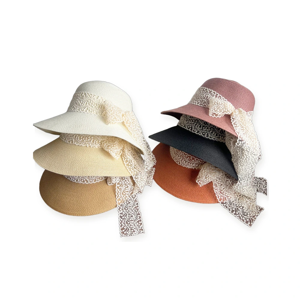 Women's Paper Straw Bucket Hat with Ribbon image 4