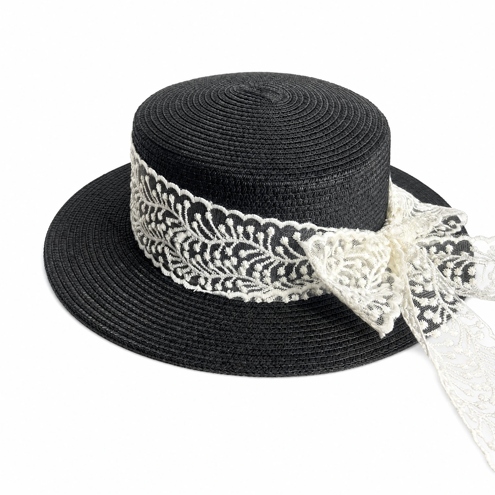 Paper Straw Boater Hat with Ribbon