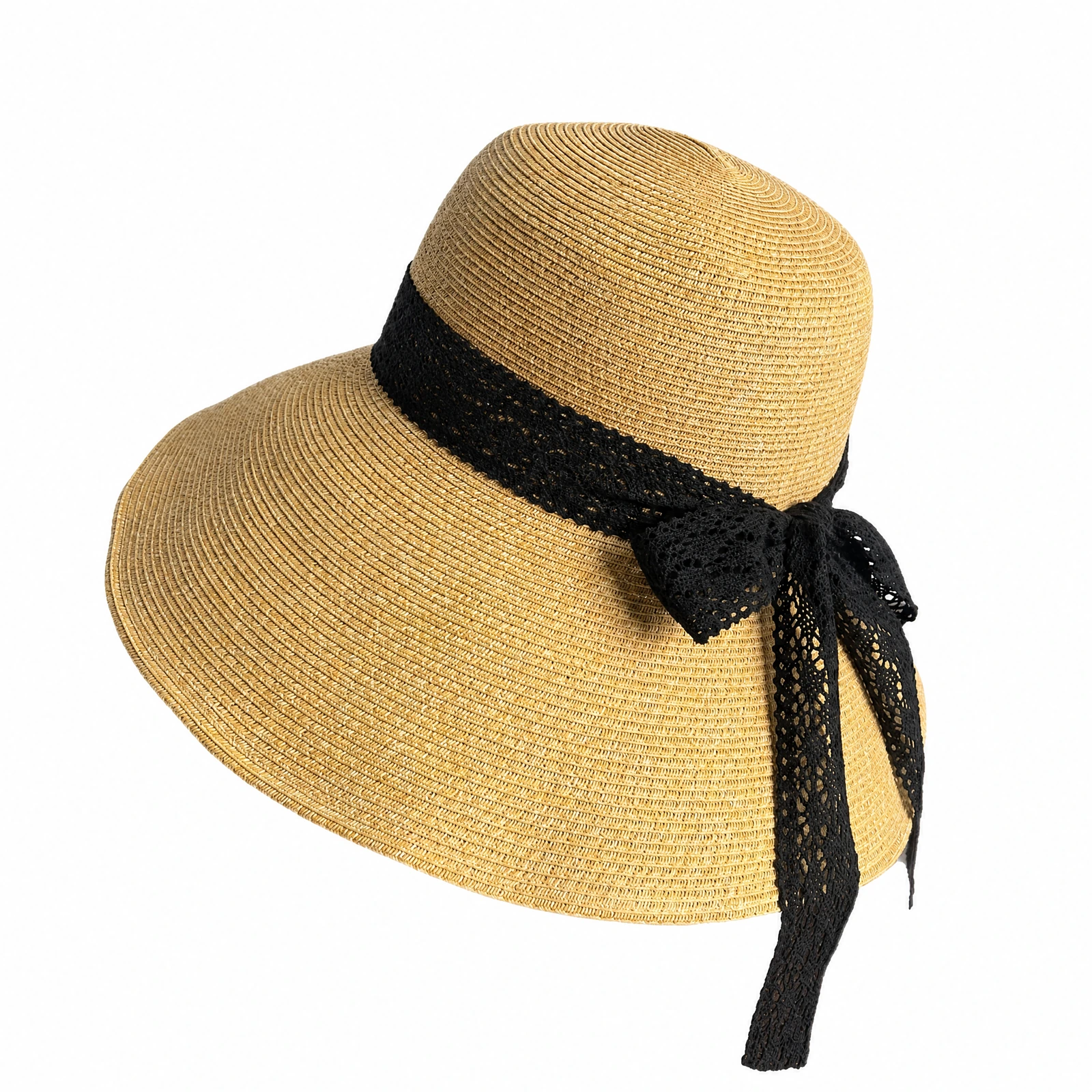 Paper Straw Bucket Hat with Ribbon Bow
