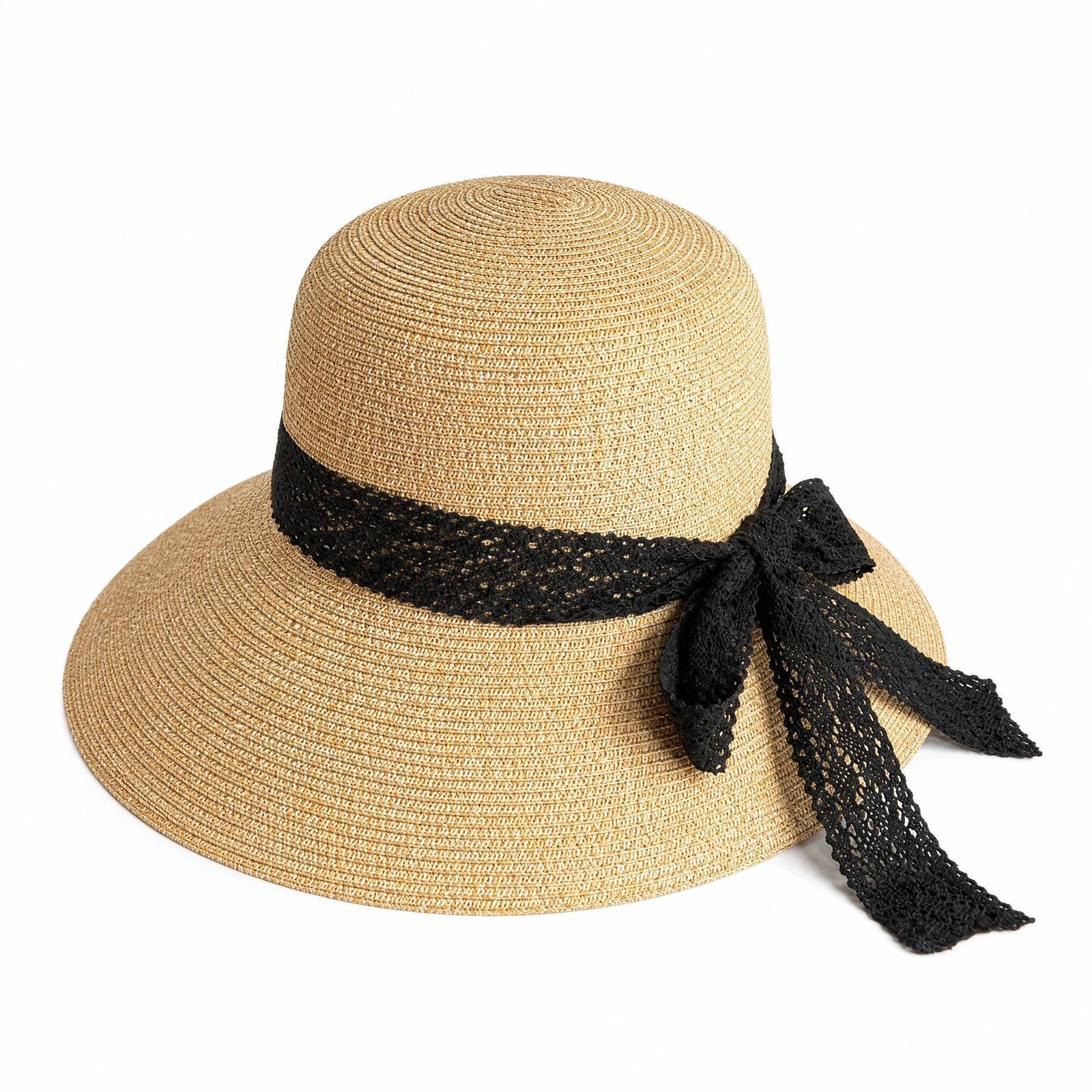 Paper Straw Bucket Hat with Ribbon Bow