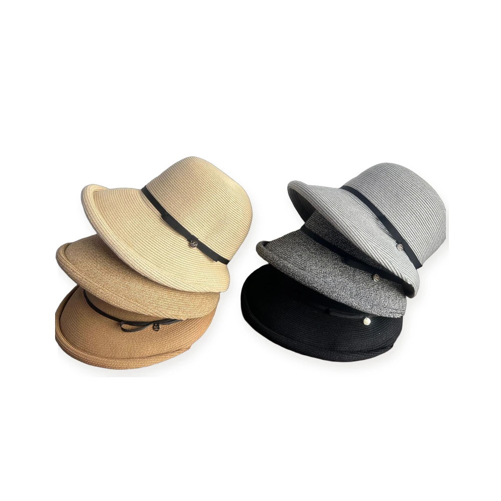 Women's Paper Straw Bucket Hat with Metal Buckle image 4