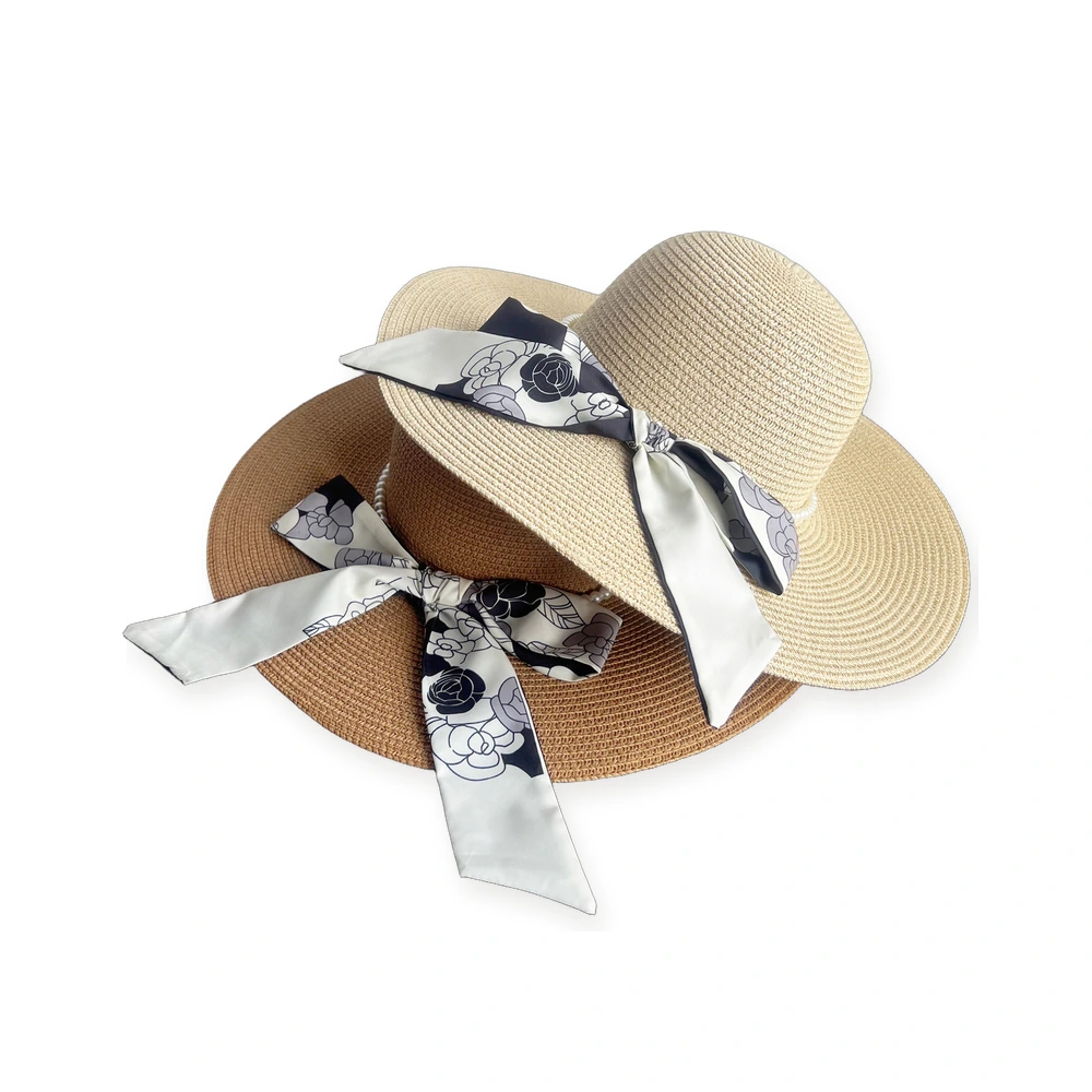 Paper Straw Wide Brim Hat with Pearl Accent image 4