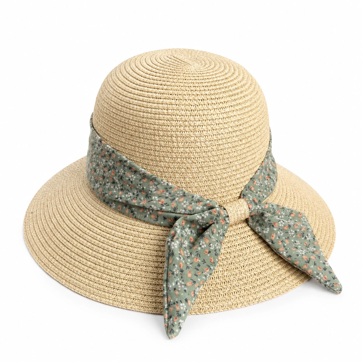 Paper Straw Bucket Hat with Ribbon Bow