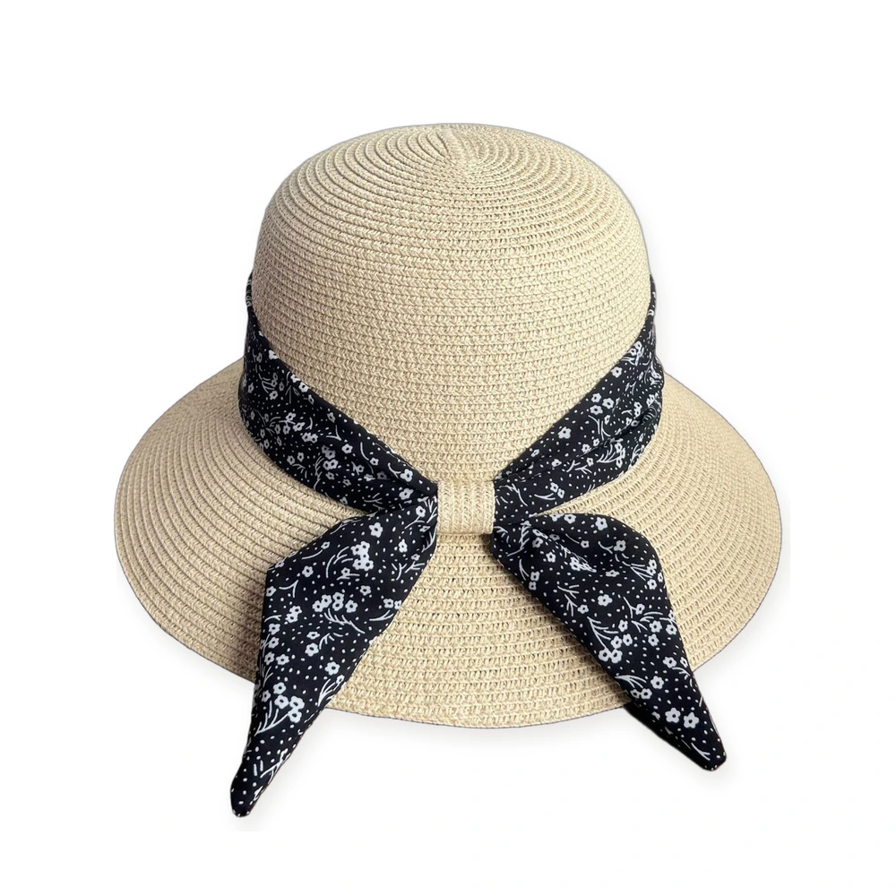 Paper Straw Bucket Hat with Ribbon Bow image 3