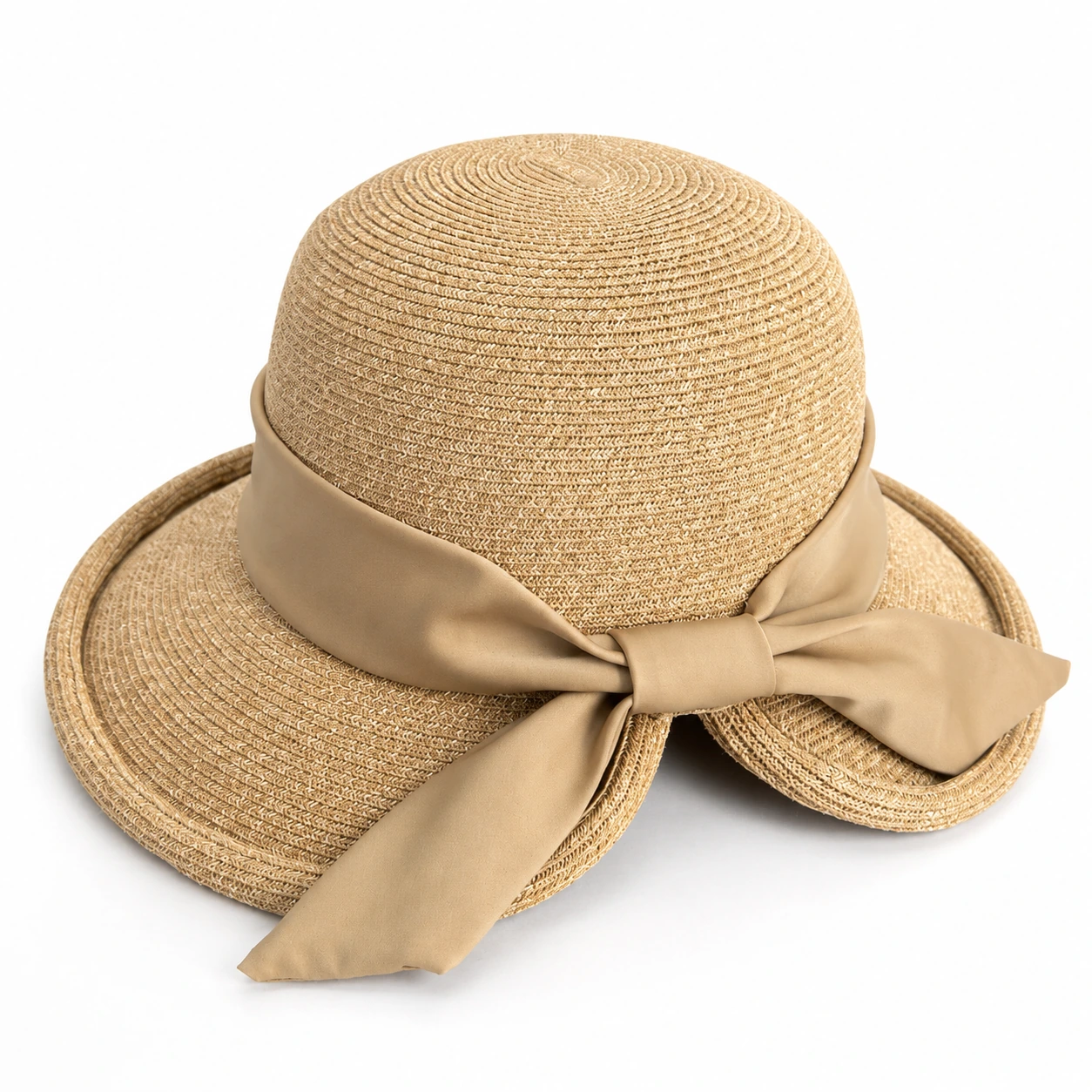 Women's Paper Straw Bucket Hat with Ribbon