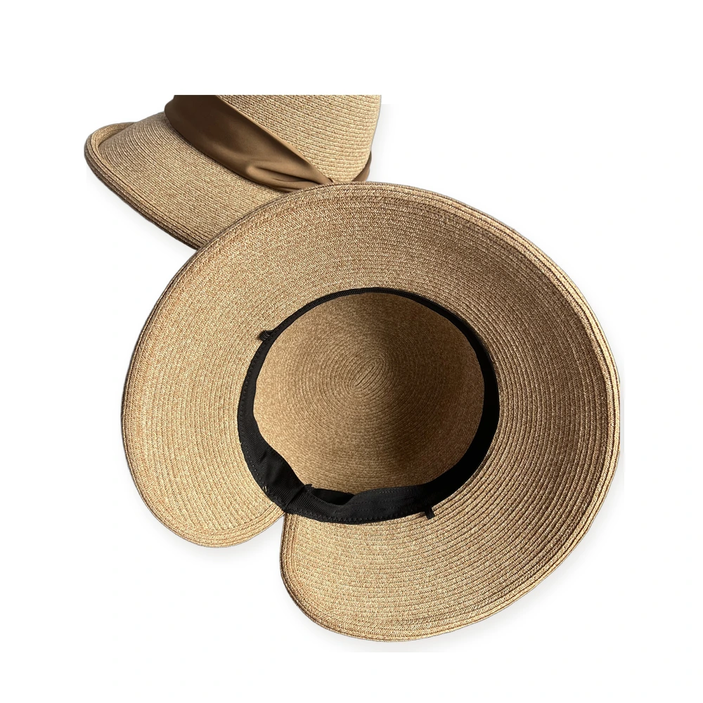 Women's Paper Straw Bucket Hat with Ribbon image 3