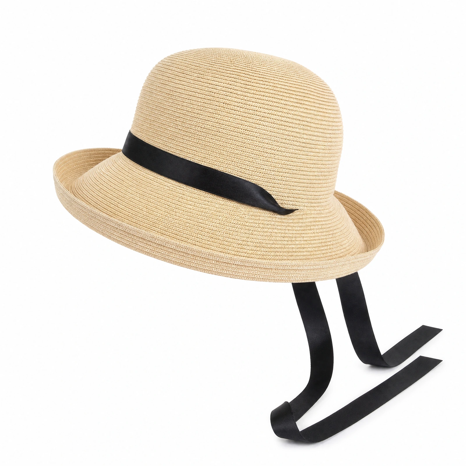 Paper Straw Wide Brim Hat with Ribbon