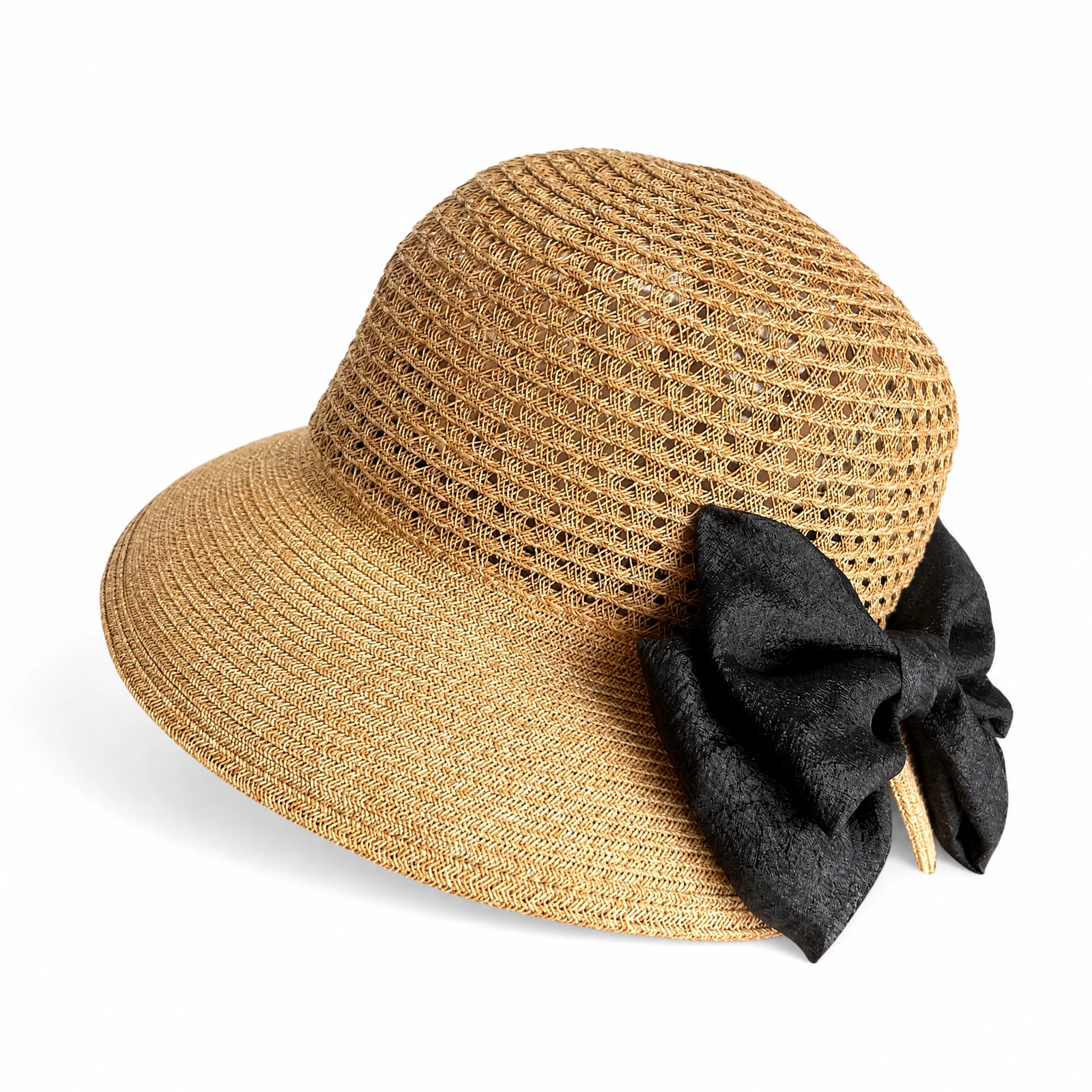 Paper Straw Bucket Hat with Ribbon Bow