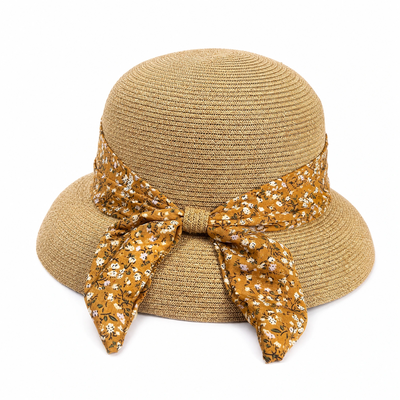 Paper Straw Bucket Hat with Ribbon Bow