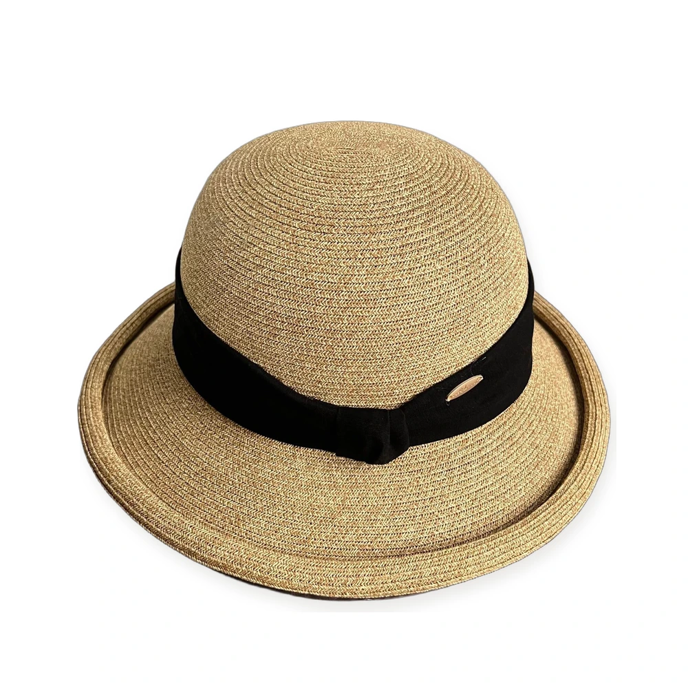 Women's Paper Straw Bucket Hat with Ribbon Bow image 2