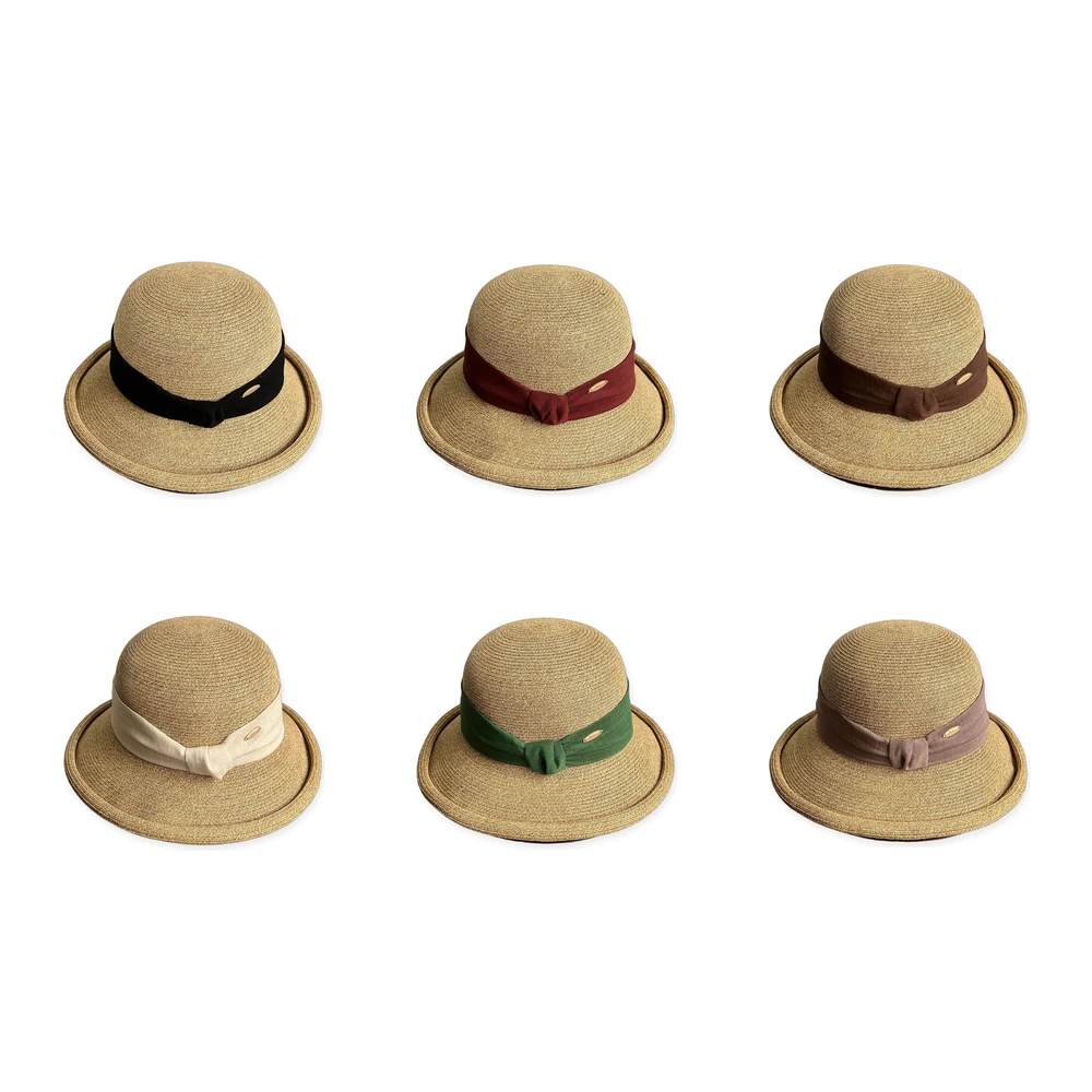 Women's Paper Straw Bucket Hat with Ribbon Bow image 4