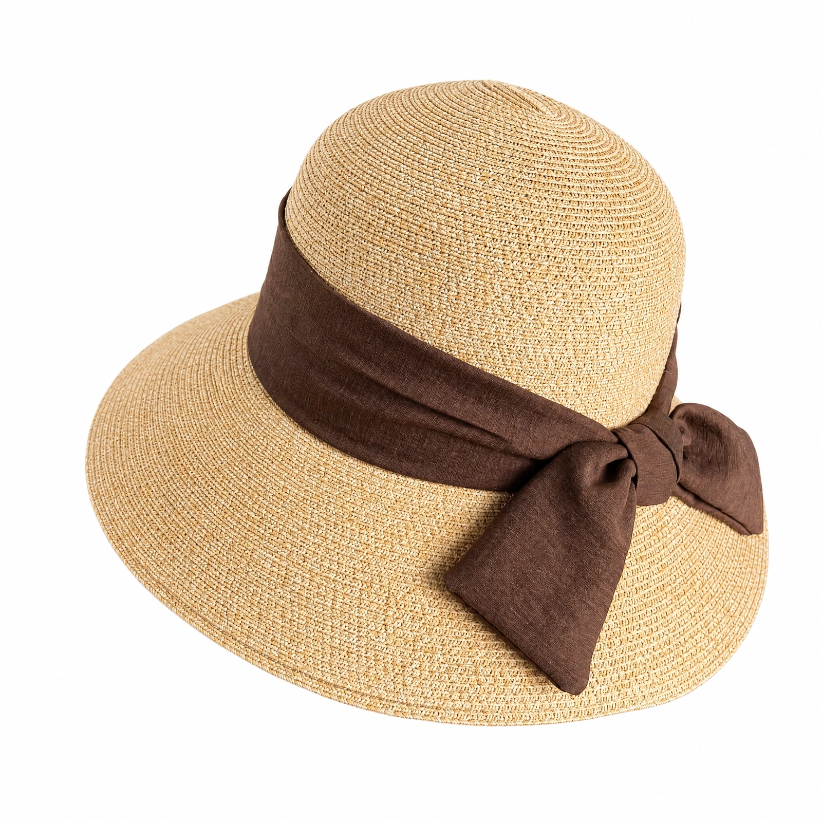 Paper Straw Bucket Hat with Ribbon Bow