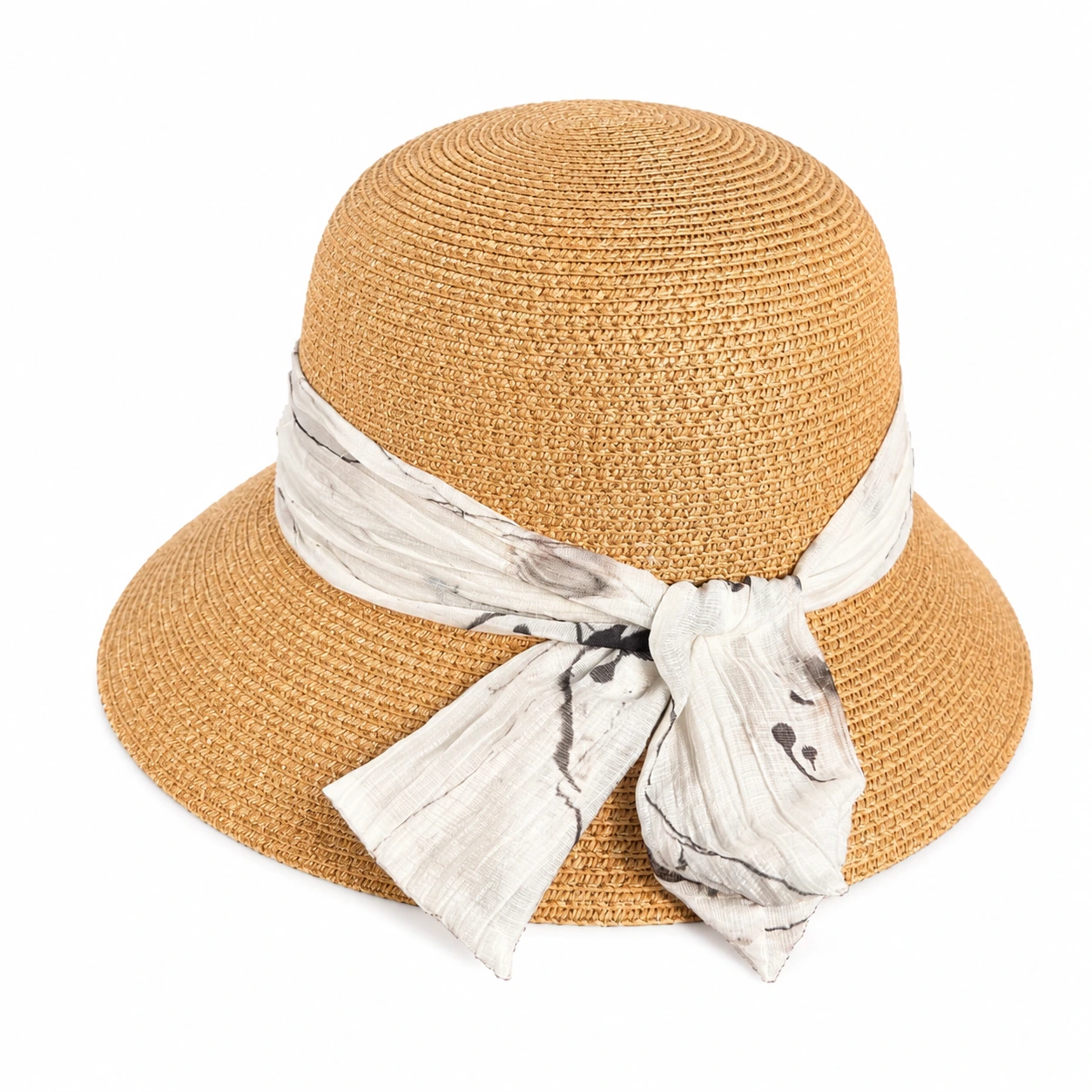 Women's Paper Straw Bucket Hat with Ribbon Bow