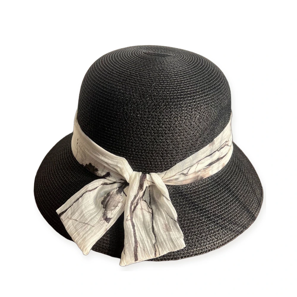 Women's Paper Straw Bucket Hat with Ribbon Bow image 2