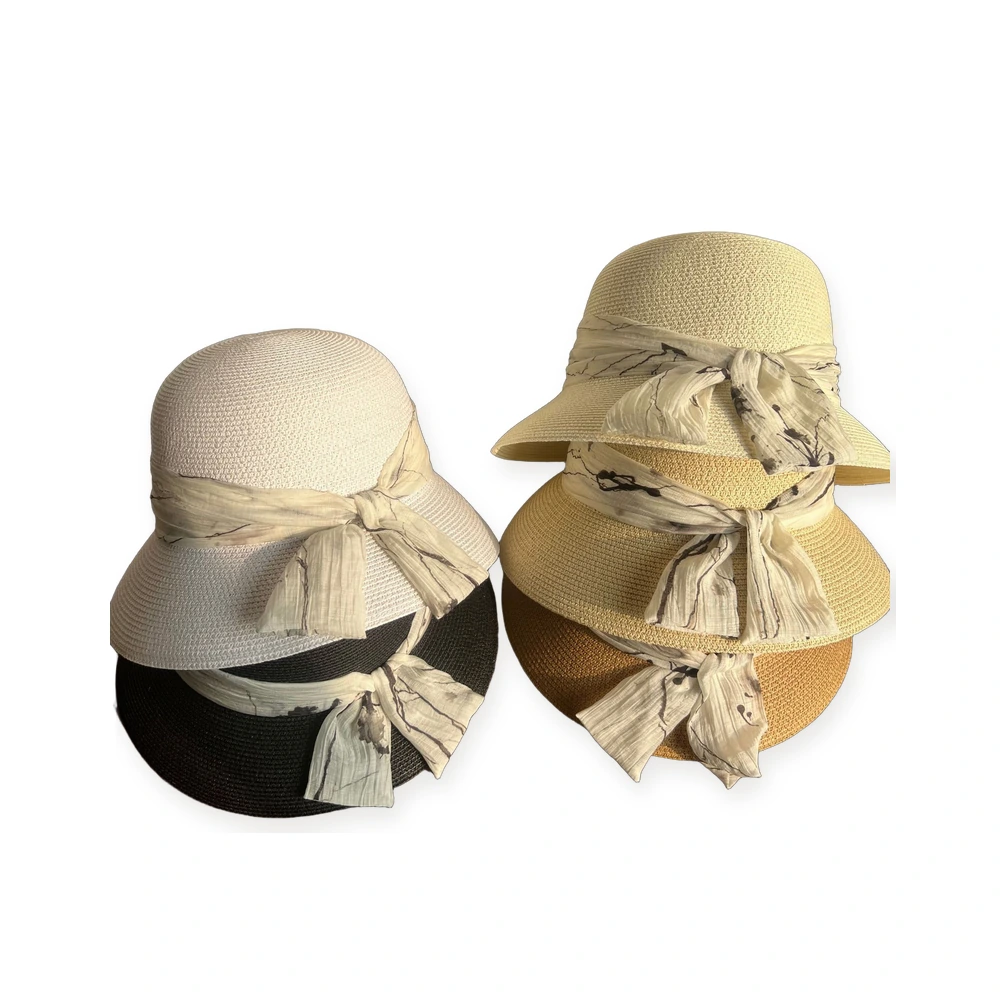 Women's Paper Straw Bucket Hat with Ribbon Bow image 4