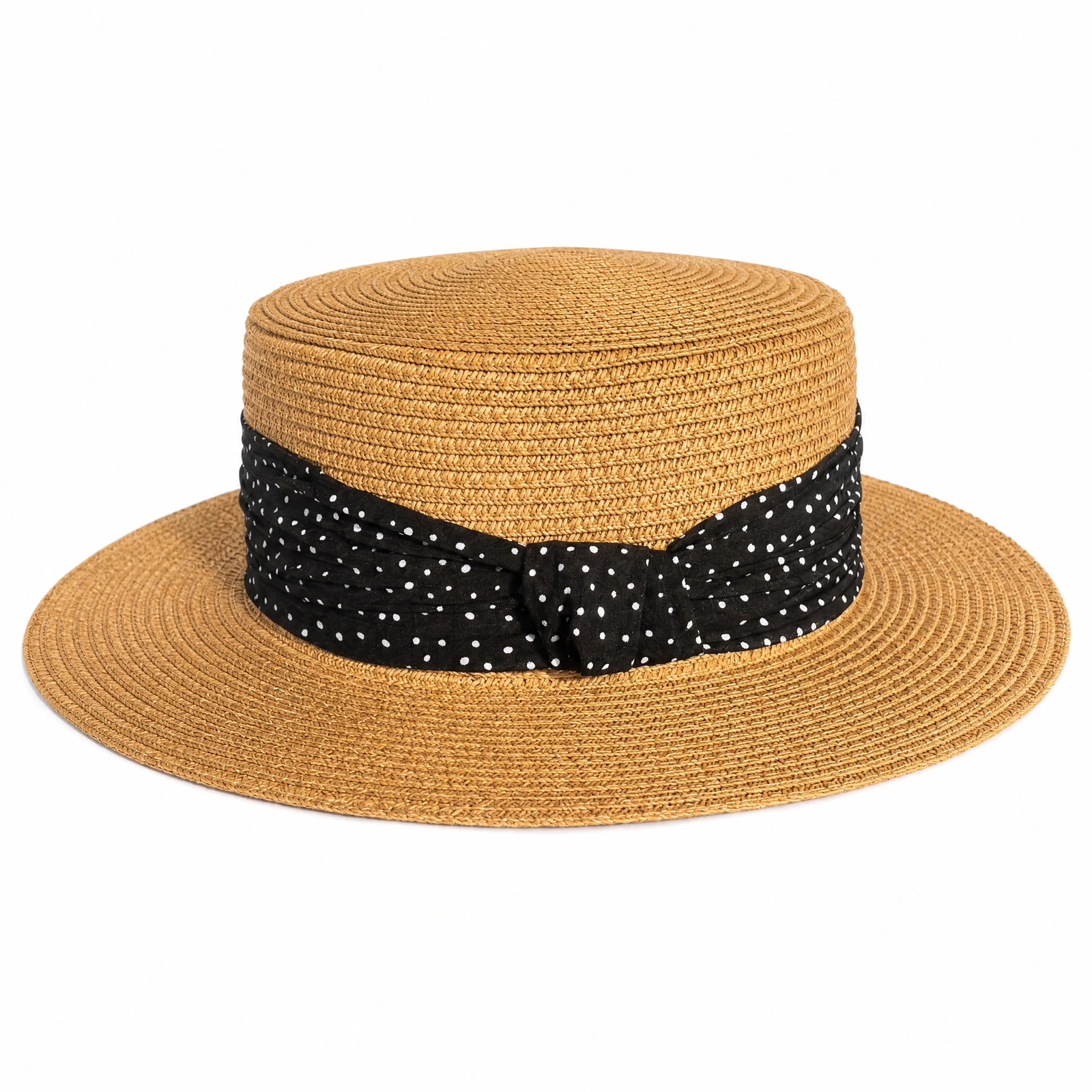 Paper Straw Boater Hat with Ribbon Bow