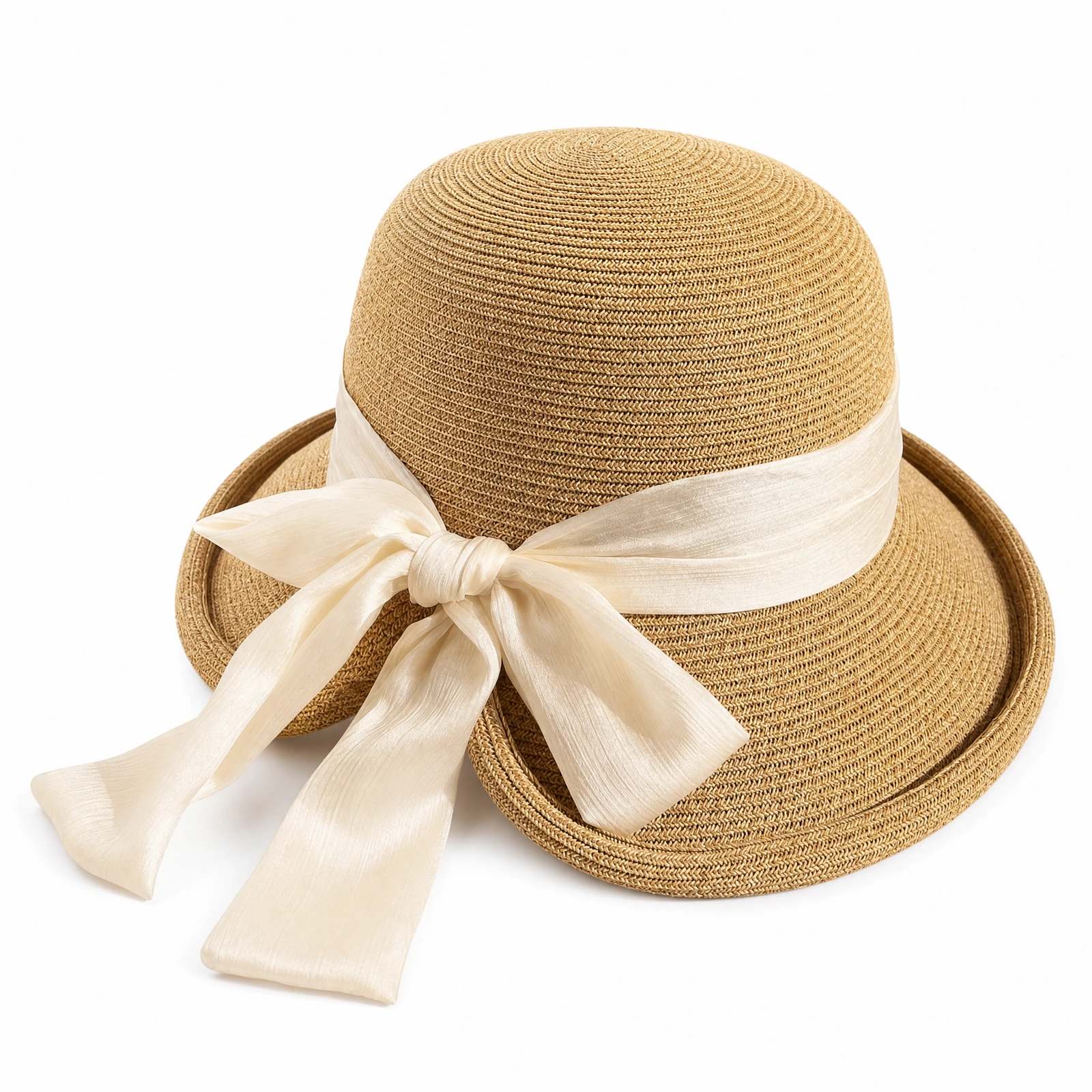 Paper Straw Bucket Hat with Ribbon Bow