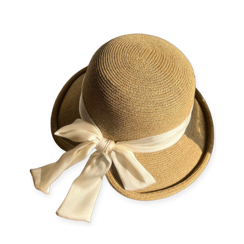 Paper Straw Bucket Hat with Ribbon Bow image 3