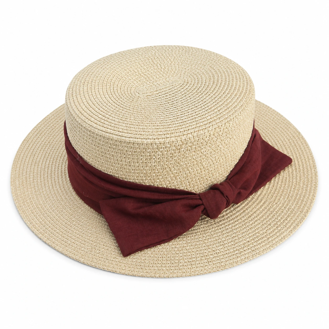Paper Straw Boater Hat with Ribbon Bow