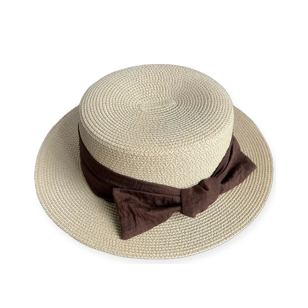 Paper Straw Boater Hat with Ribbon Bow image 2