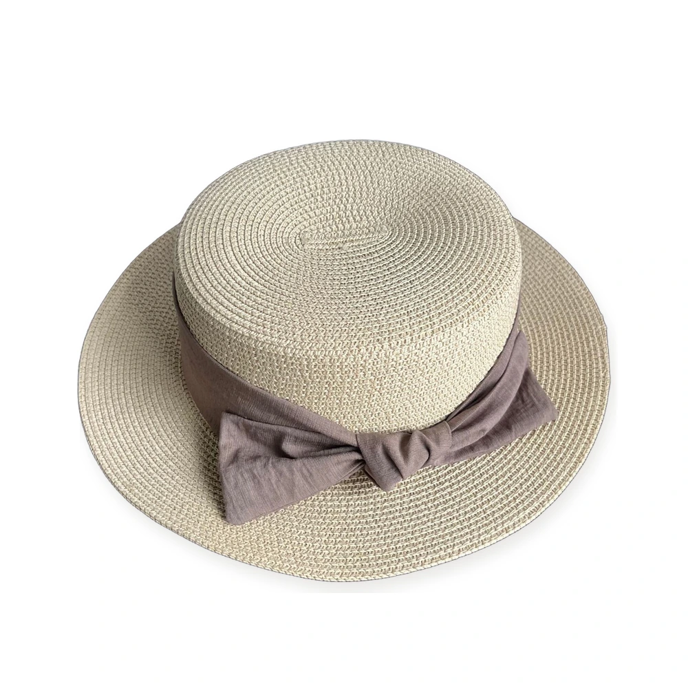 Paper Straw Boater Hat with Ribbon Bow image 3