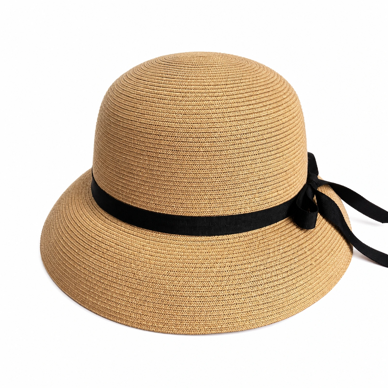 Paper Straw Bucket Hat with Ribbon Bow