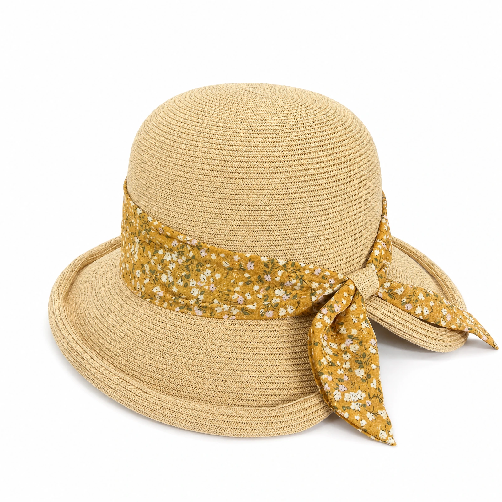 Paper Straw Bucket Hat with Ribbon Bow