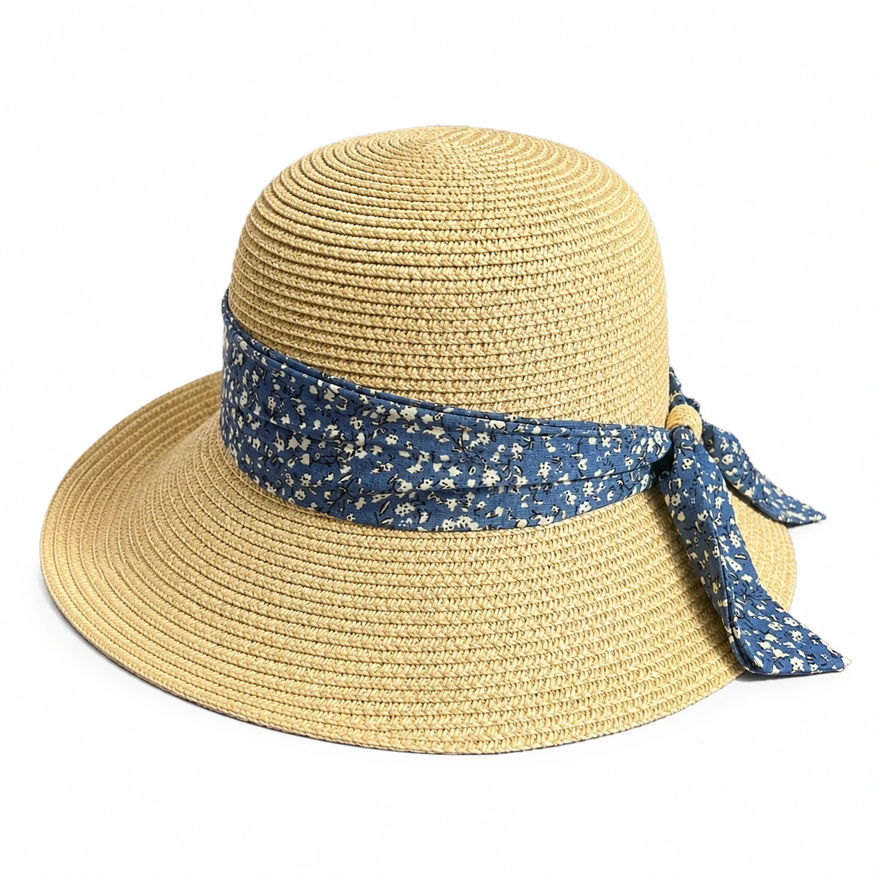 Paper Straw Bucket Hat with Ribbon Bow