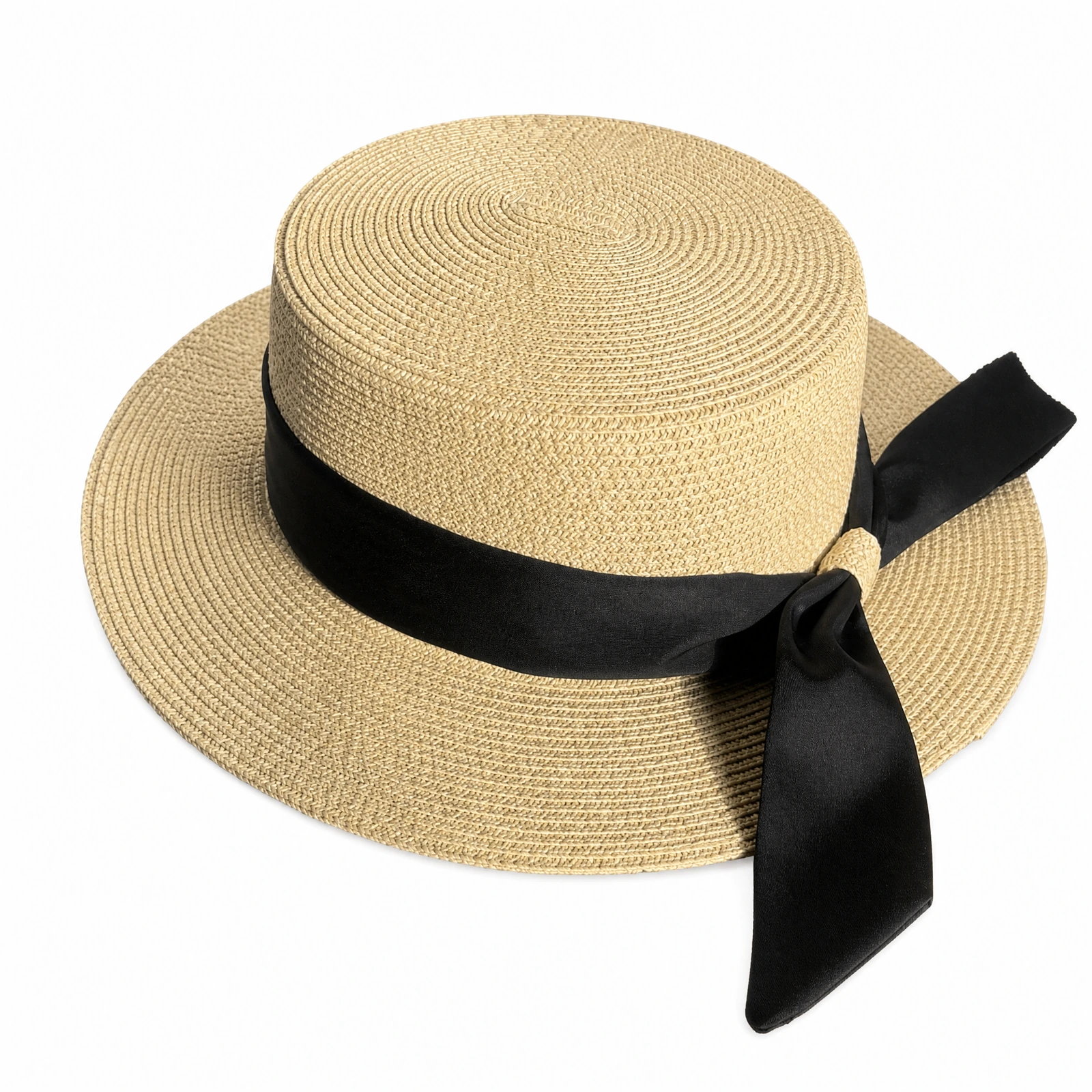 Paper Straw Boater Hat with Ribbon Bow