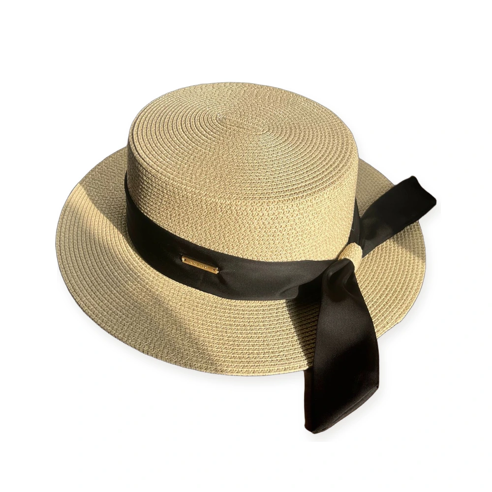 Paper Straw Boater Hat with Ribbon Bow image 3