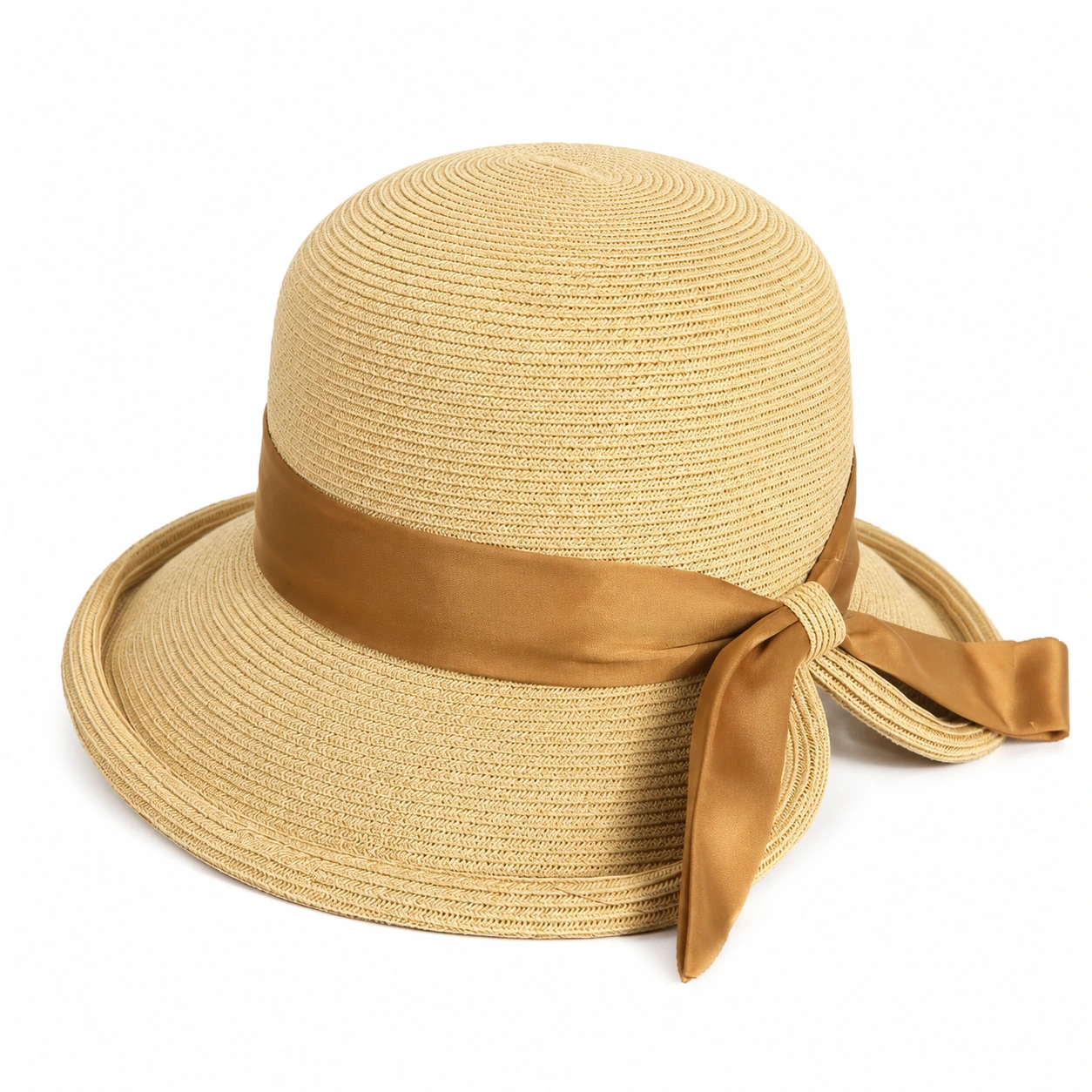 Paper Straw Bucket Hat with Ribbon Bow