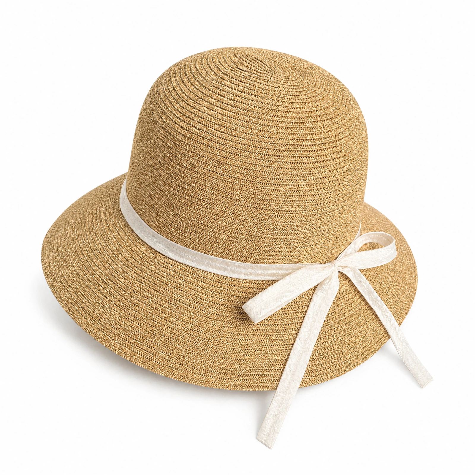 Paper Straw Bucket Hat with Ribbon Bow