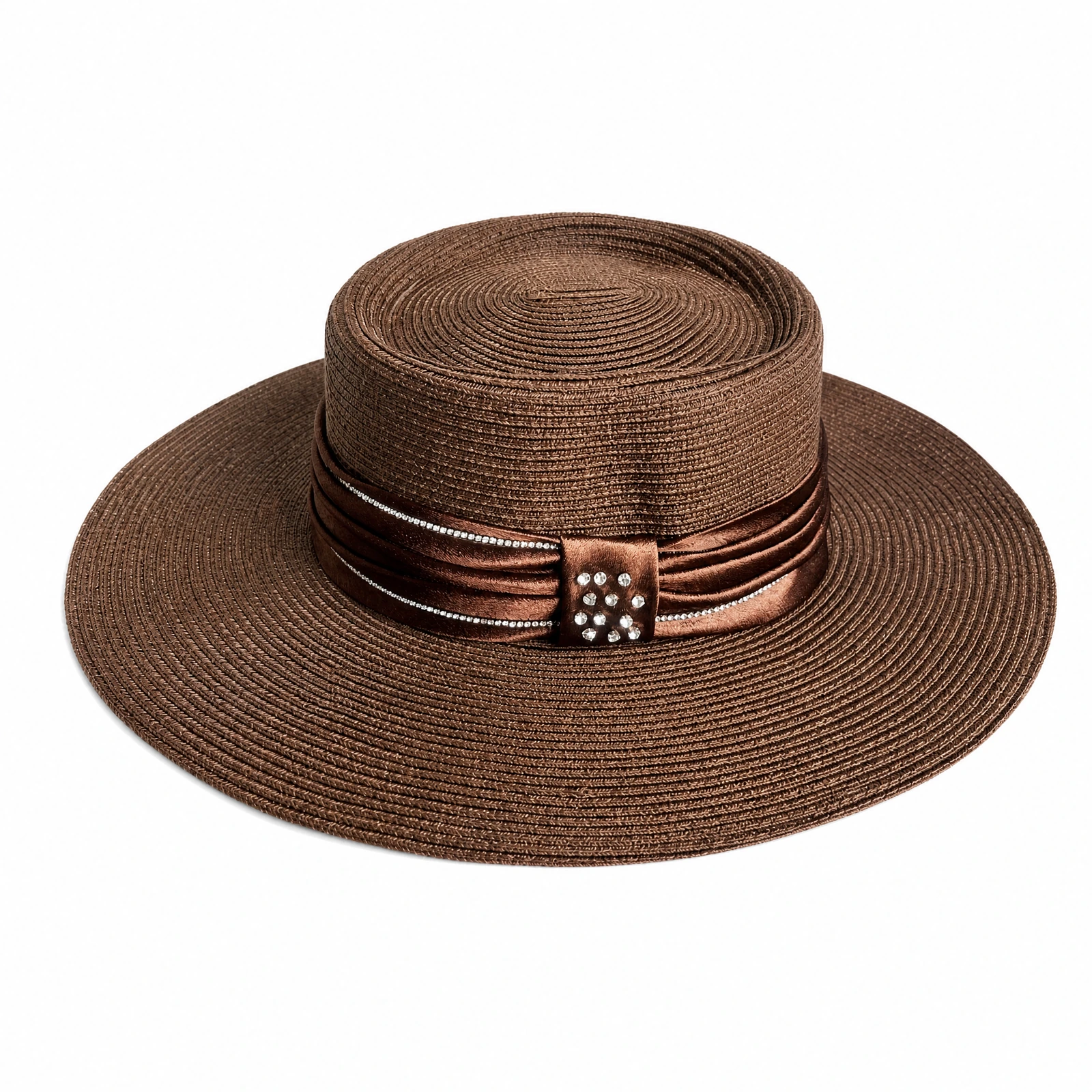 Paper Straw Bucket Hat with Bead Decoration