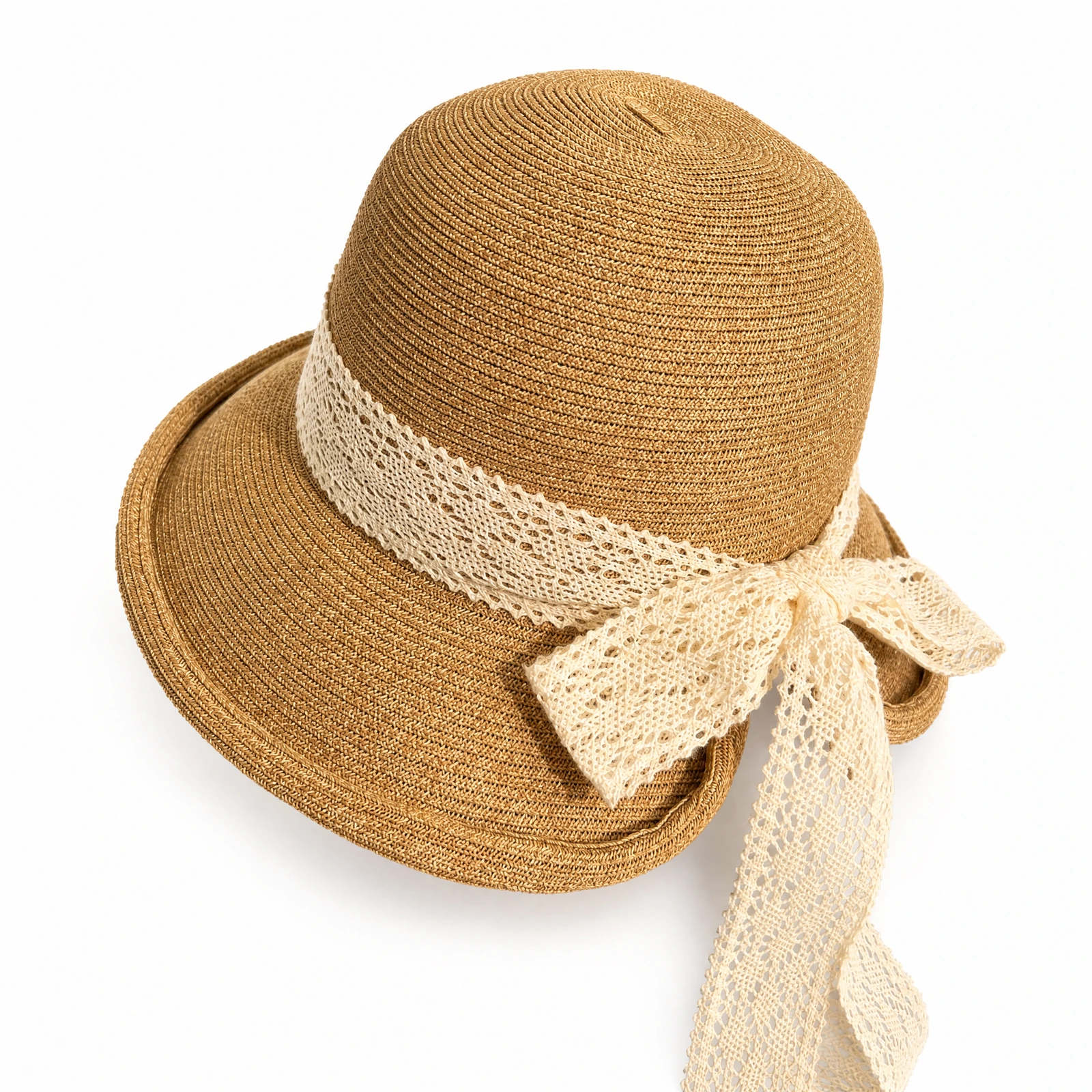 Paper Straw Bucket Hat with Ribbon Bow
