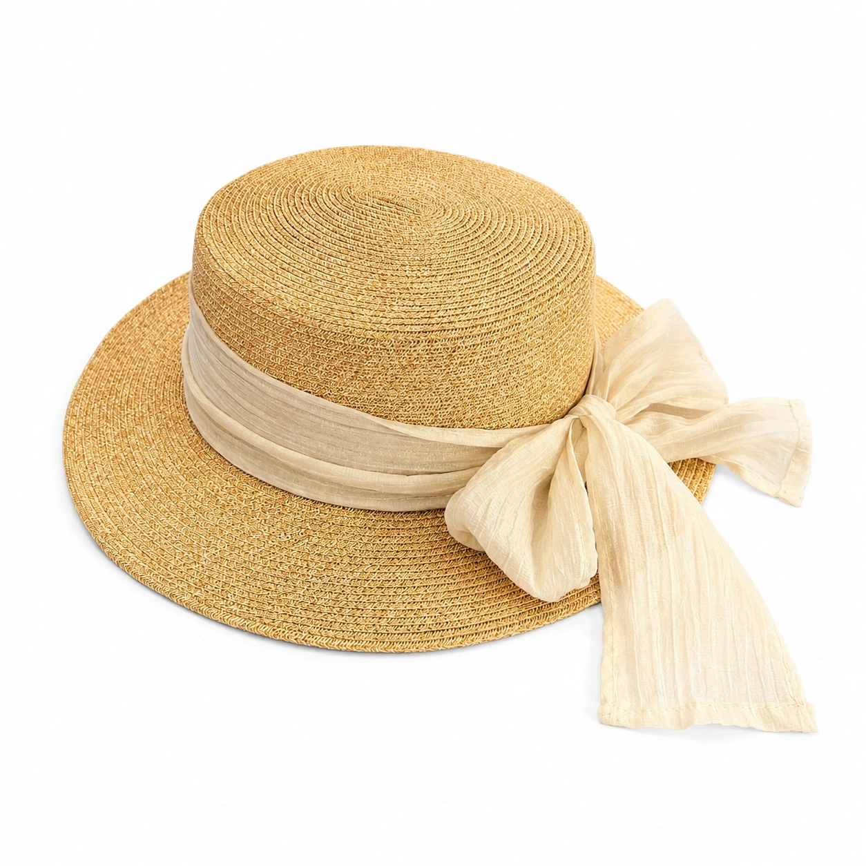 Paper Straw Wide Brim Hat with Ribbon Bow
