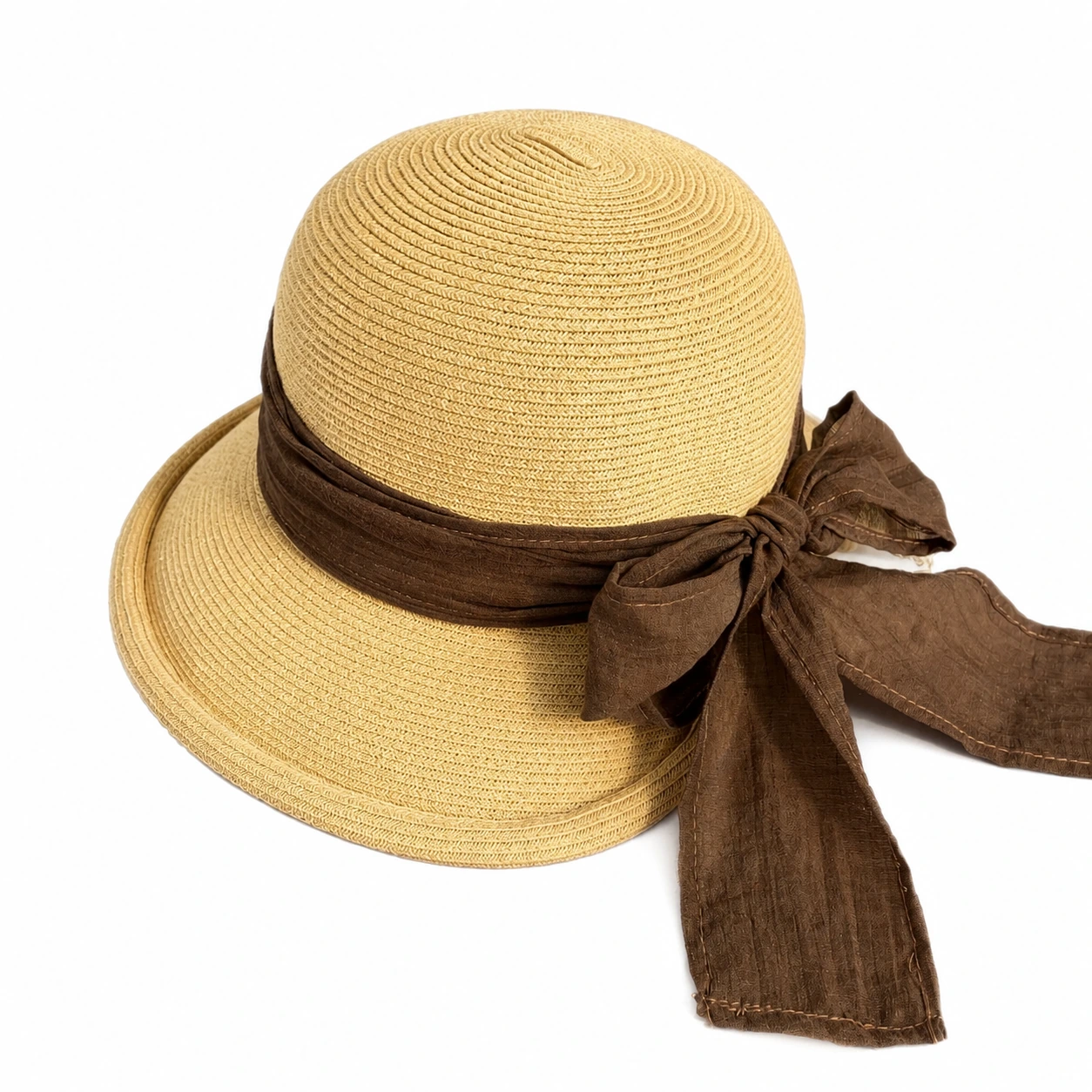 Paper Straw Bucket Hat with Ribbon Bow